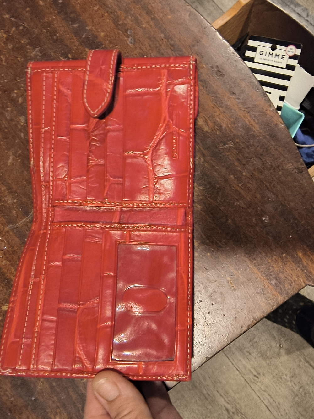 New*Red Croc-Embossed Leather Bifold Wallet